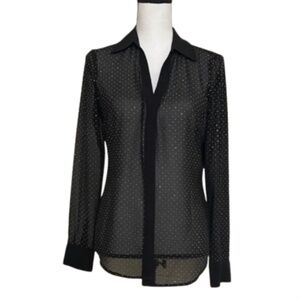 Cache sheer Black Polka Dot gold stud Button-Up Shirt